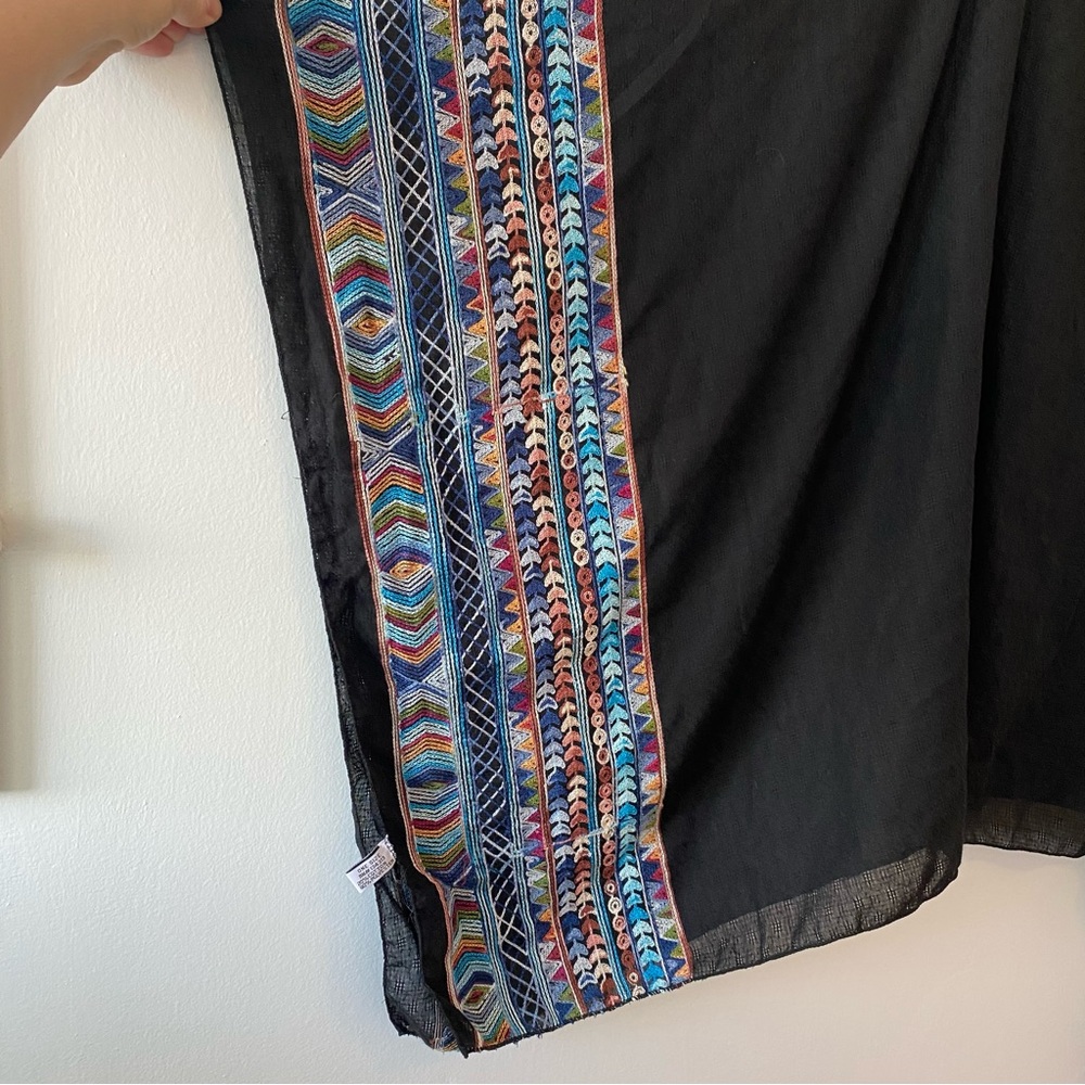 Black kimono top multicolored embroidered sleeves one size - Picture 7 of 9